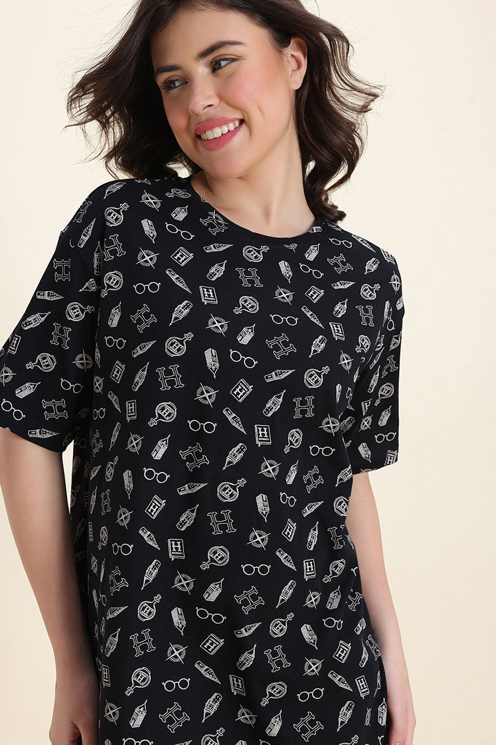 Zivame Harry Potter Knit Cotton Loungewear Dress - Black Beauty — image 6